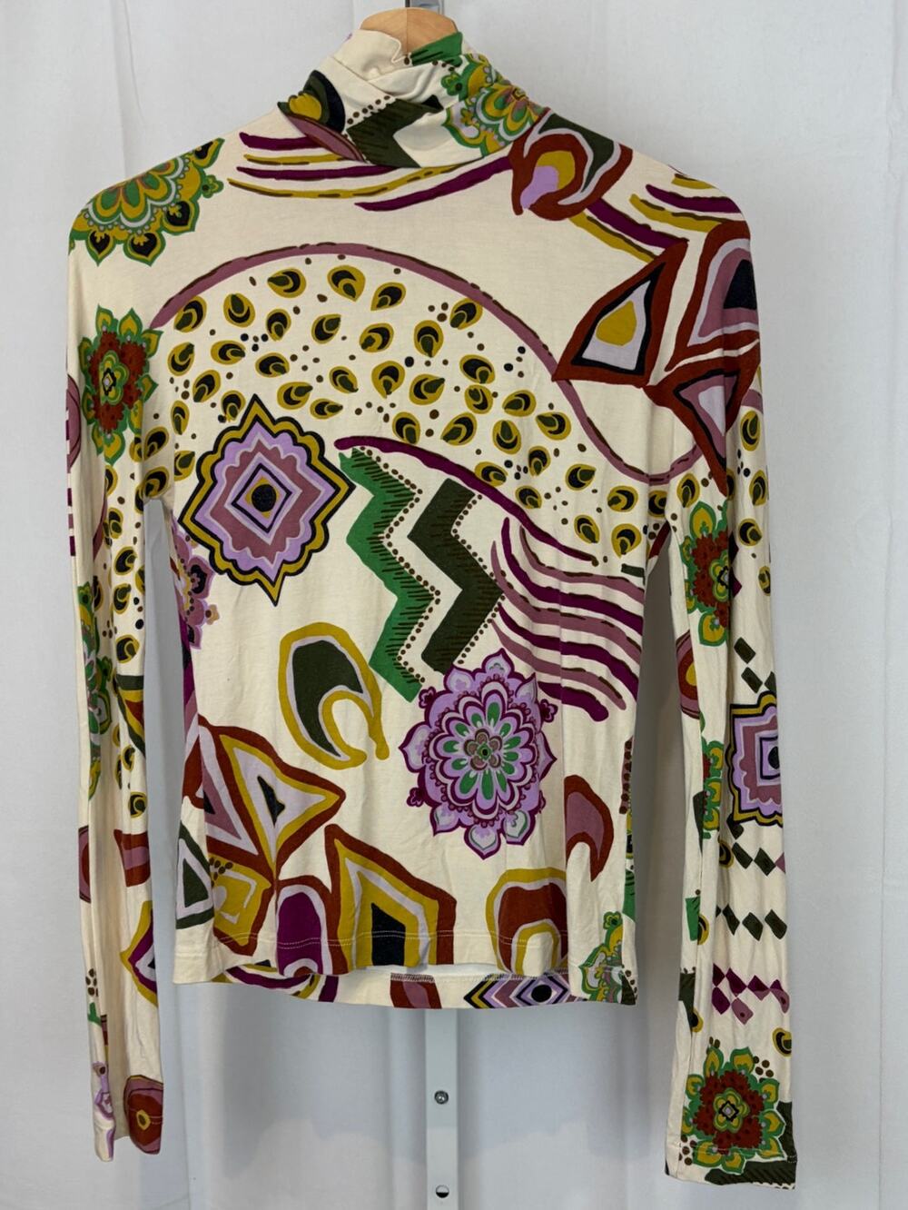 ETRO Milano Printed Turtleneck Top Dolman Long Sleeve Jersey Multicolor IT 40 S